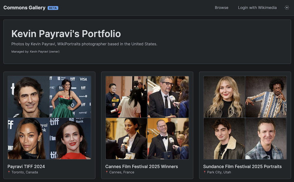 Commons Gallery screenshot -Collection Example
